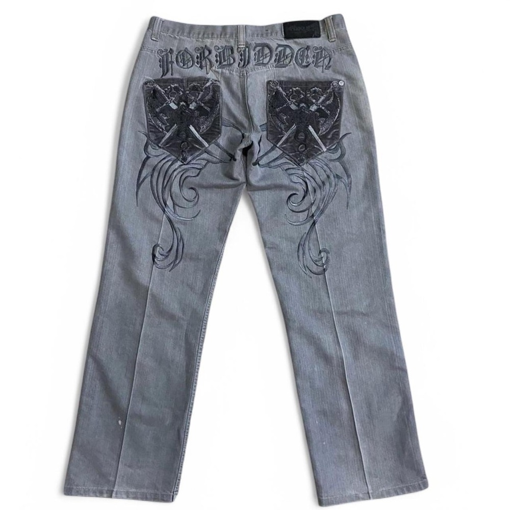 Delf Imperious Trading Company angel wing sword embroidered wide leg baggy jeans
